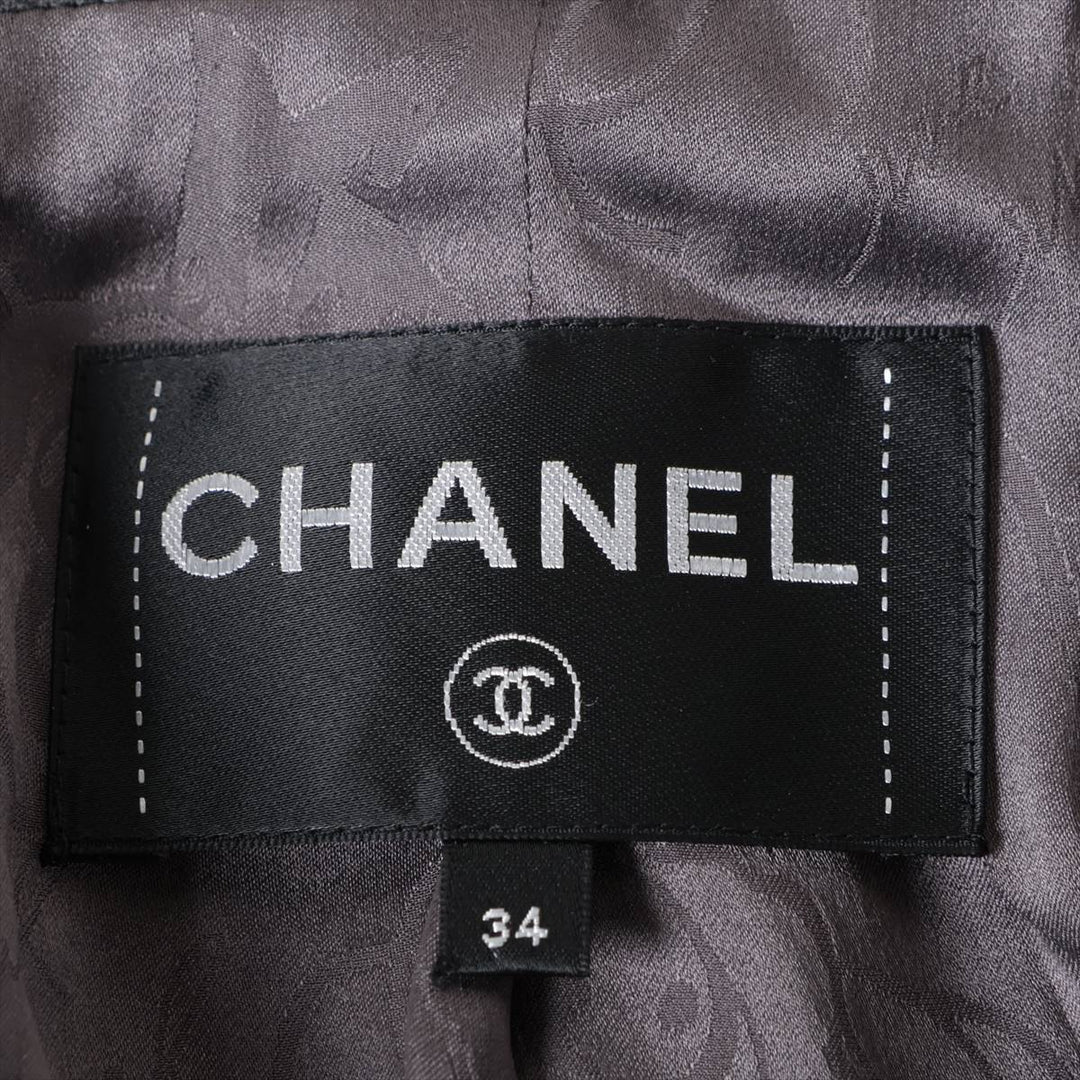 Top Quality Chanel Coconut Button Wool  Silk Long Coat 34  Grey P59015 Strip