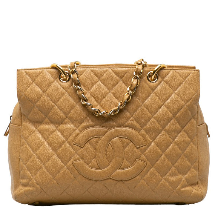 Top Quality Chanel Tote Shopper Bag in Caviar Leather Beige Ladies
