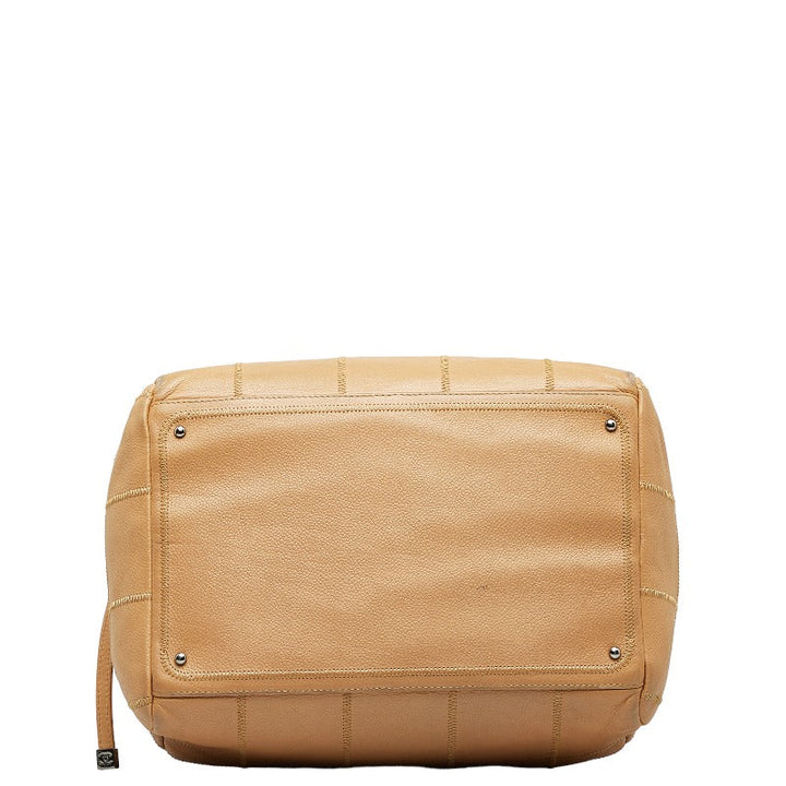 Top Quality Chanel Chocolate Bar Boston Bag Handbag Beige Leather Lady Chanel