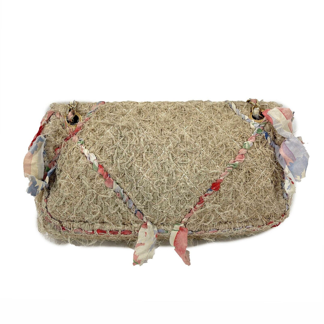 Chanel - Quilted Stitched Tan Raffia / Straw CC Country New Shoulder Bag