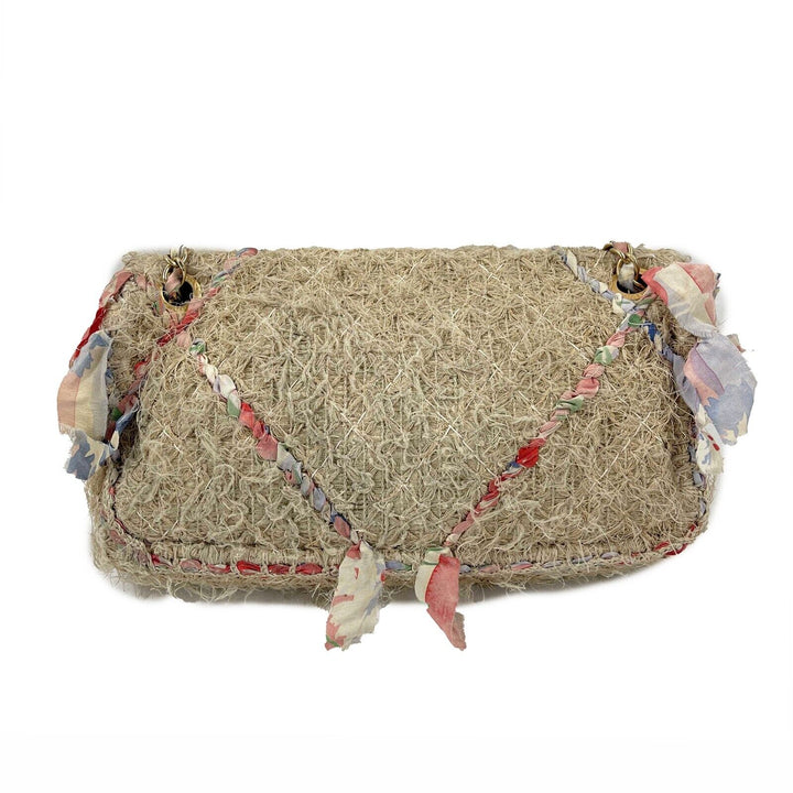 Chanel - Quilted Stitched Tan Raffia / Straw CC Country New Shoulder Bag