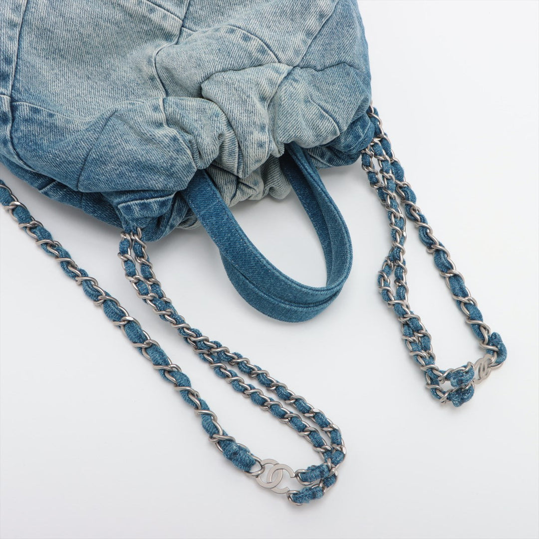 Top Quality Chanel 22 Backpack Denim Chainsaw Blue Silver  AS3859