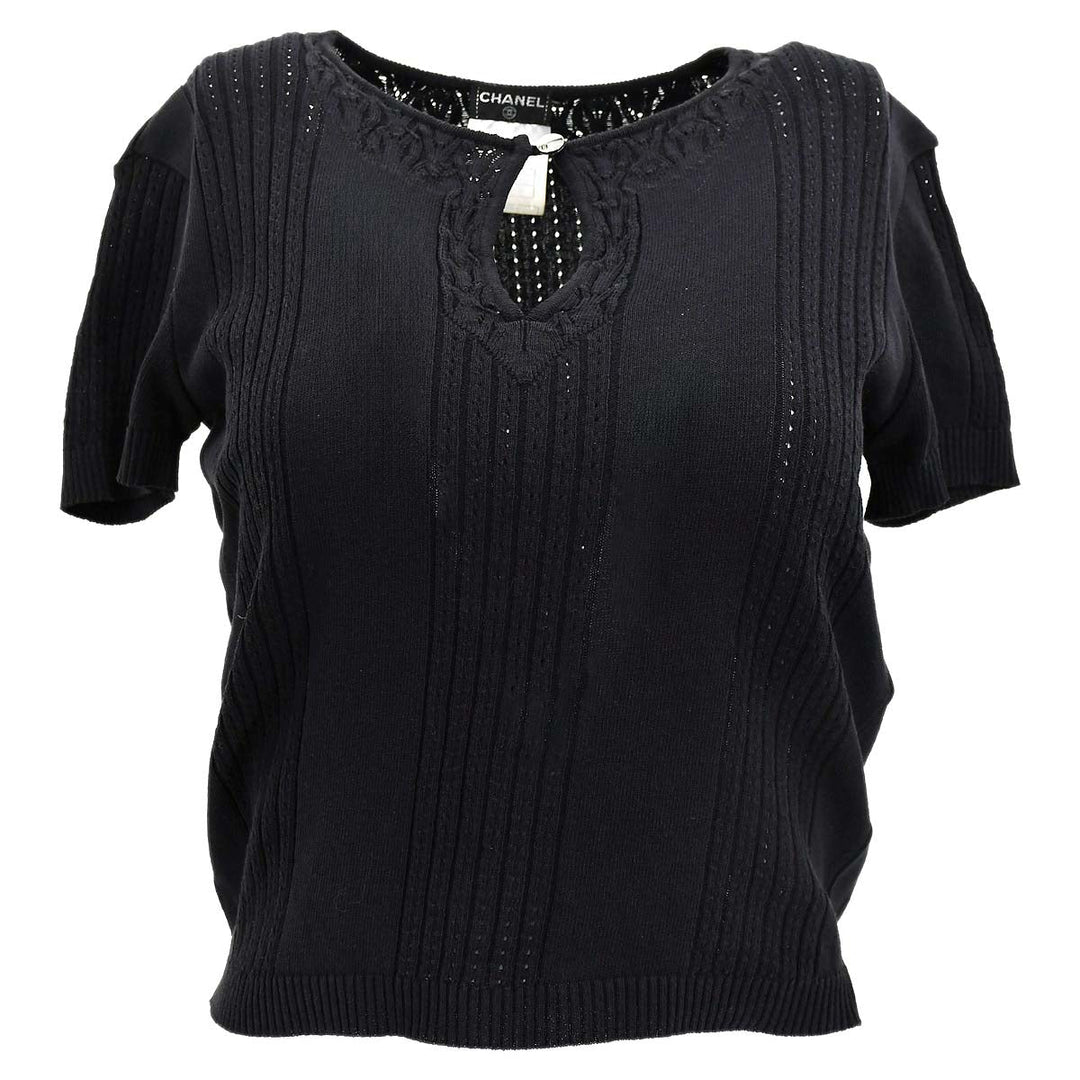 Top Quality Chanel Short Sleeve Sweater Knit Tops Black 02P #38