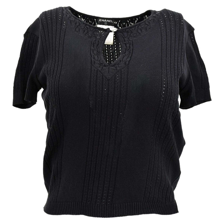 Top Quality Chanel Short Sleeve Sweater Knit Tops Black 02P #38