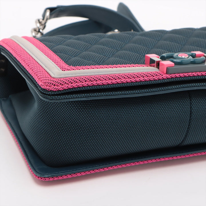 Top Quality Chanel Boy Chain Shoulder Bag in Nylon Navy Pink