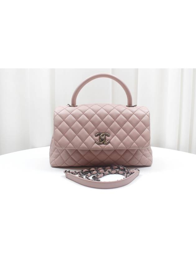 Coco Handle Quilted Caviar Medium Pink Tote Shoulder Bag 23rd A92990 Chanel