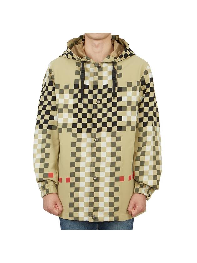 Burberry Men's Pixel Check Nylon Hooded Jacket Archive Beige