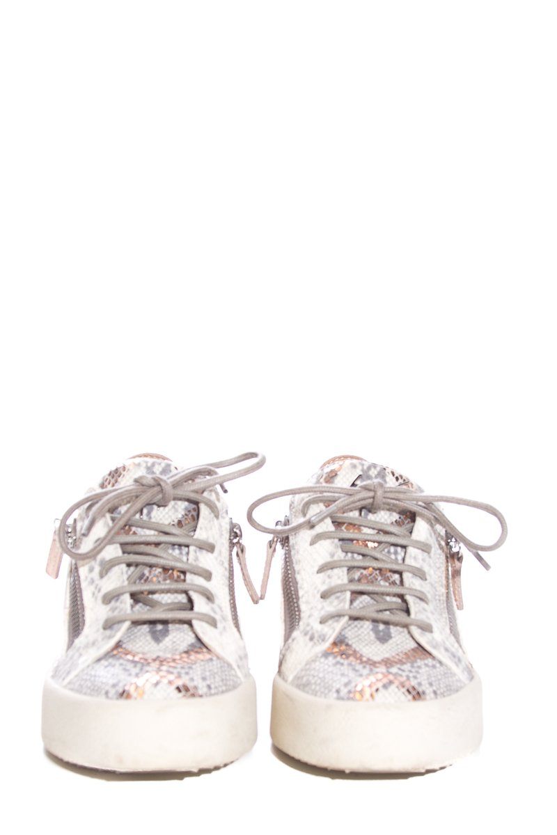 Giuseppe Zanotti Light Grey & Rose Gold Snake Embossed Sneakers SZ 37