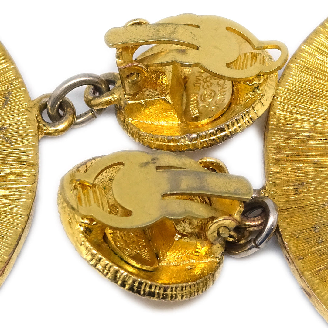 Top Quality Chanel Hoop Dangle Earrings Clip-On Gold 27