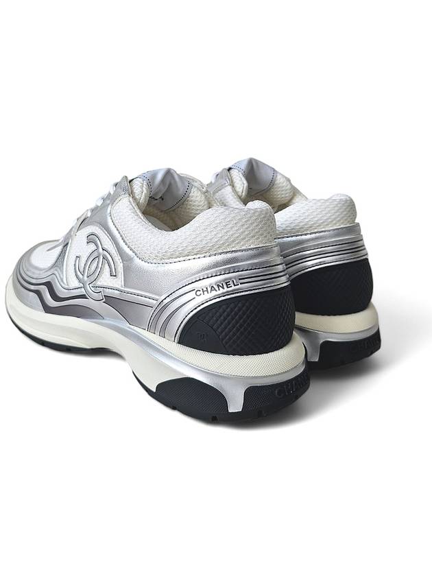 Fabric Laminated Low Top Sneakers Silver Chanel