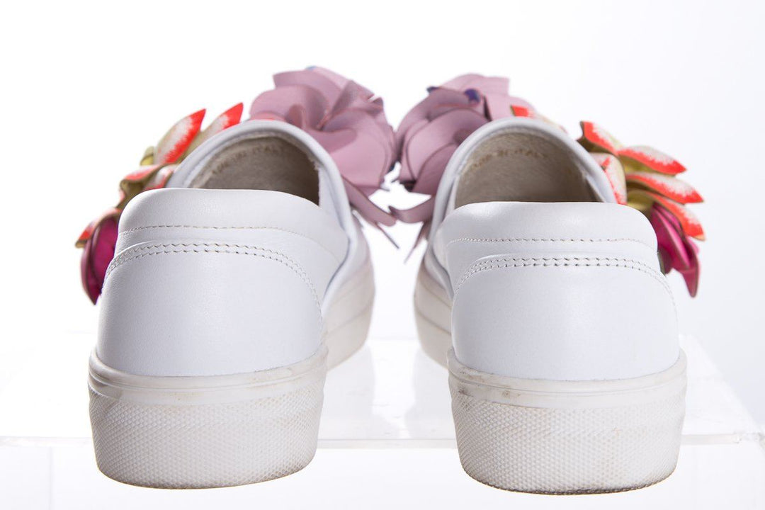 Sophia Webster White Leather Slip-On Floral Accent Sneakers SZ 35