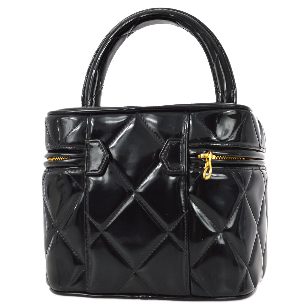 Top Quality Chanel 1994-1996 Black Patent Leather Heart Mirror Vanity Handbag