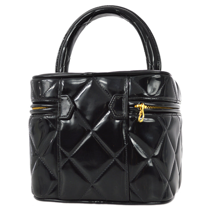 Top Quality Chanel 1994-1996 Black Patent Leather Heart Mirror Vanity Handbag