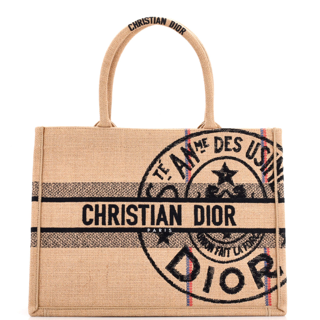 Top quality Dior Book Tote Embroidered Jute Canvas Medium