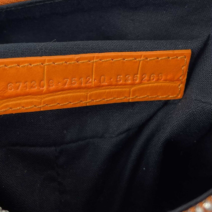 balenciaga Orange Le Cagole XS Shoulder Bag Crocodile Embossed Studded Crossbody