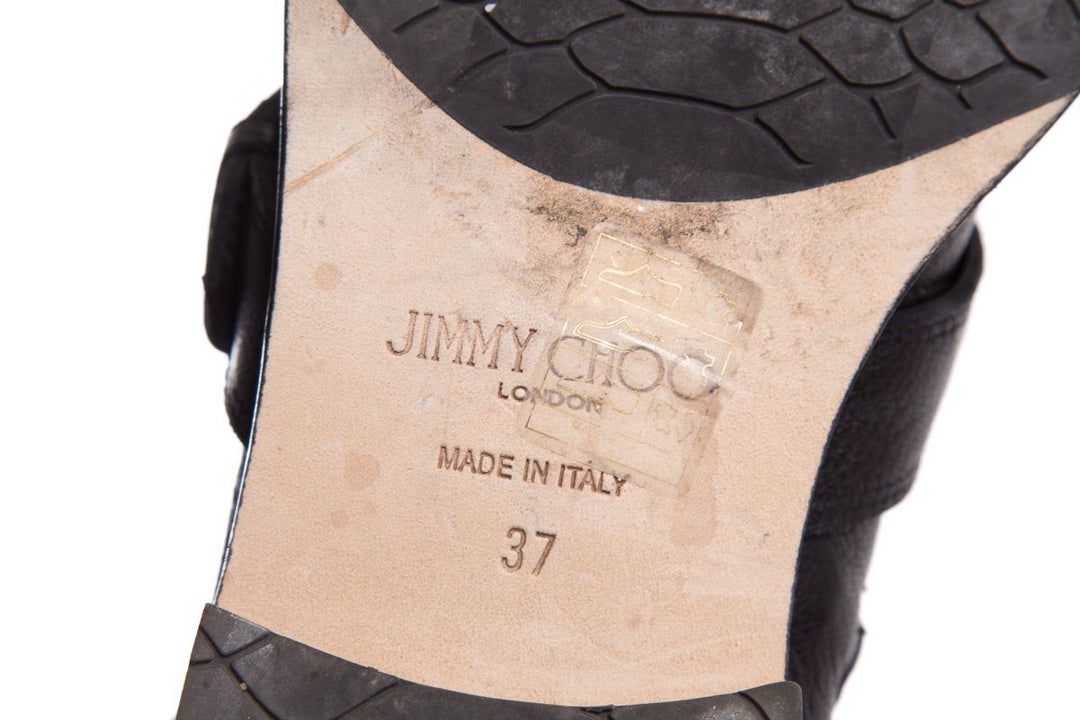 Jimmy Choo Black Leather & Silver Studded Boots SZ 37