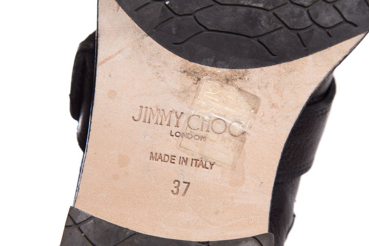 Jimmy Choo Black Leather & Silver Studded Boots SZ 37
