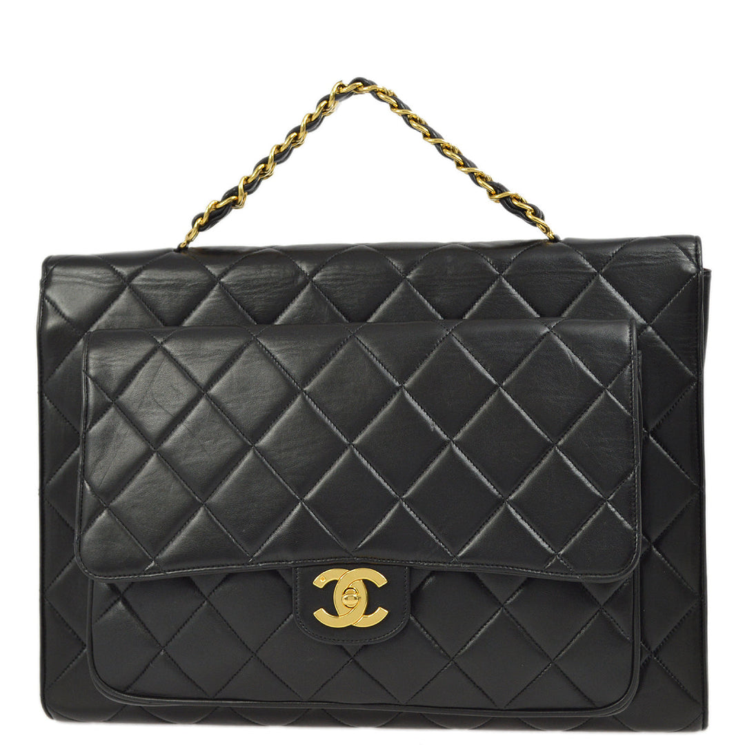 Top Quality Chanel Black Lambskin Briefcase Business Handbag