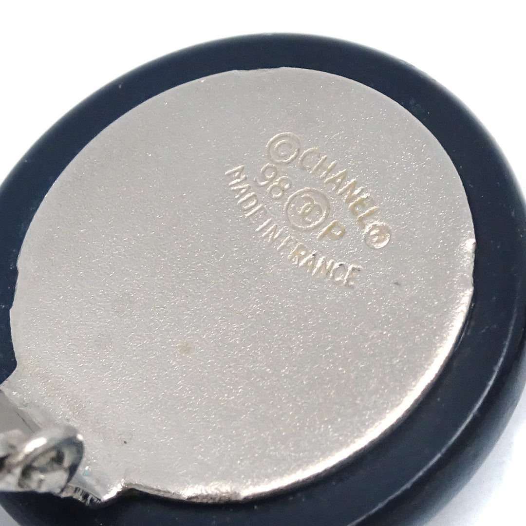 Top Quality Chanel Button Earrings Clip-On Silver Black 98P