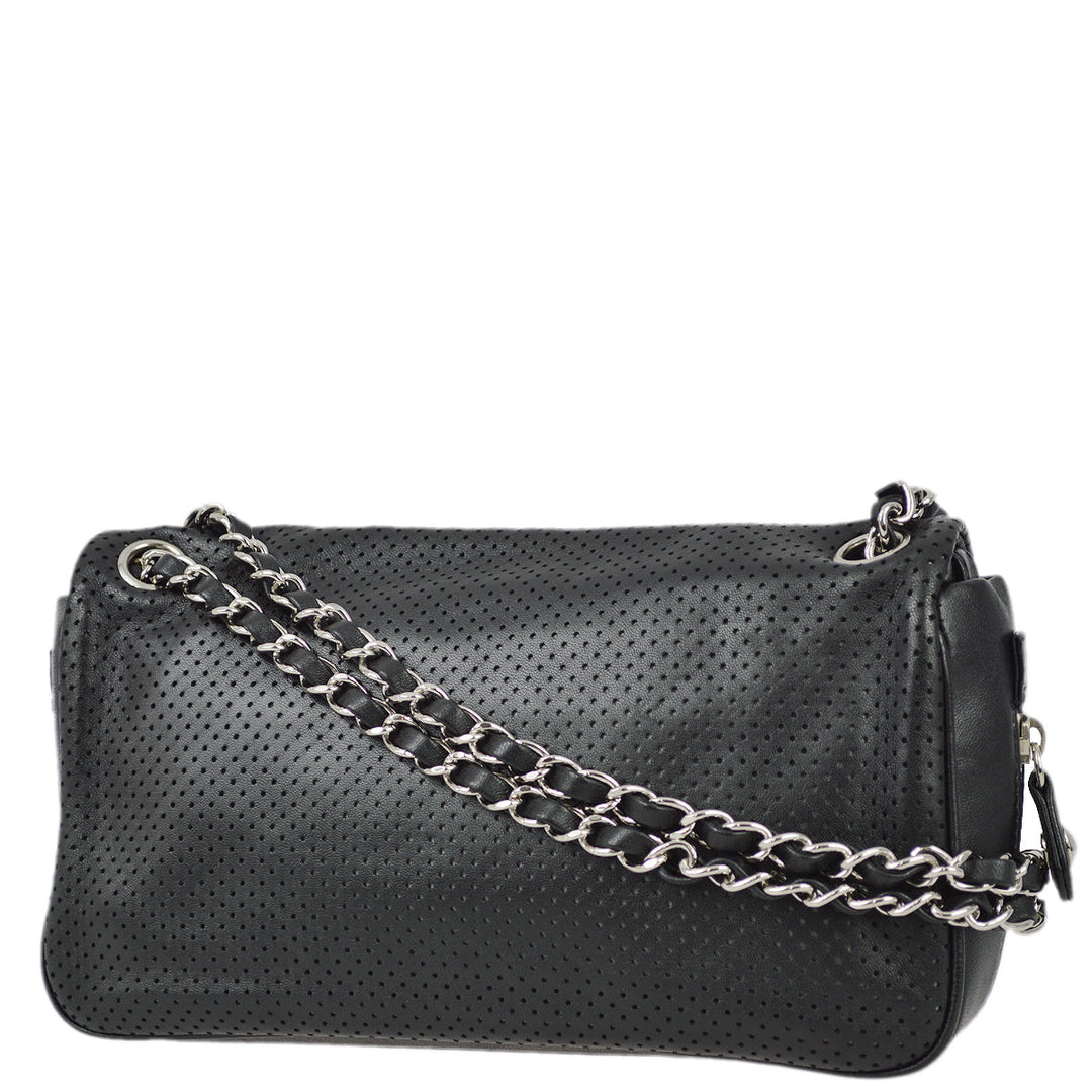 Top Quality Chanel 2008-2009 Black Perforated Lambskin Flap Shoulder Bag