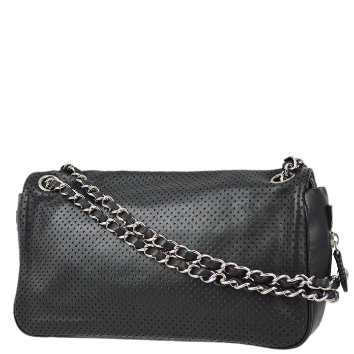 Top Quality Chanel 2008-2009 Black Perforated Lambskin Flap Shoulder Bag