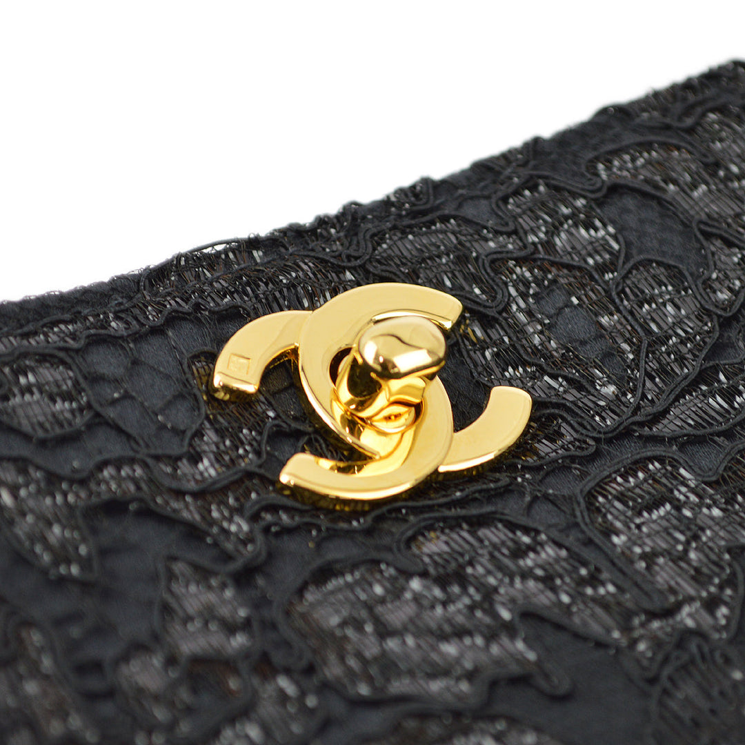 Top Quality Chanel Black Satin Lace Double Sided Turn lock Handbag