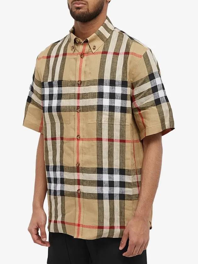 Burberry Linen Tartan Check Short Sleeve Shirt Brown