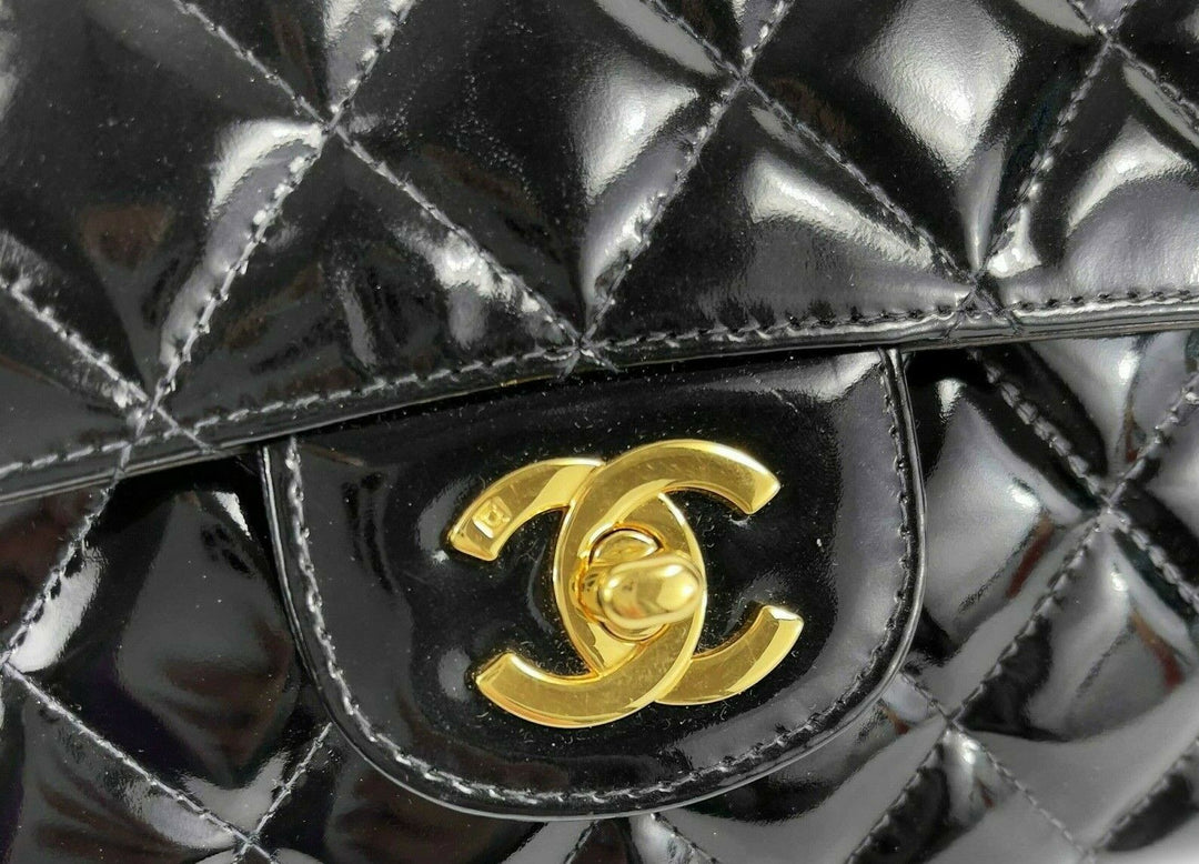 Chanel - VTG 1996 Medium Black Top Handle Kelly Medium New Bag - Patent Leather