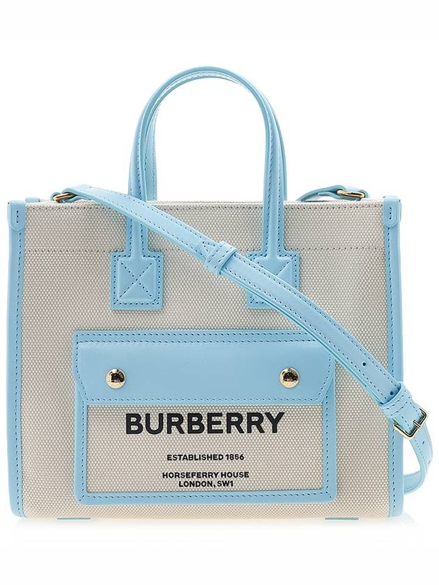 Burberry Logo Freya Mini Tote Bag Sky Blue Beige