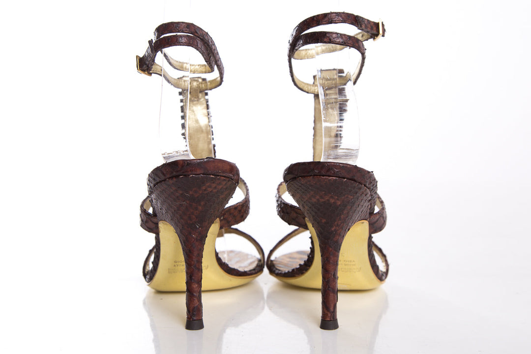 Roberto Cavalli Brown Python Sandals SZ 36