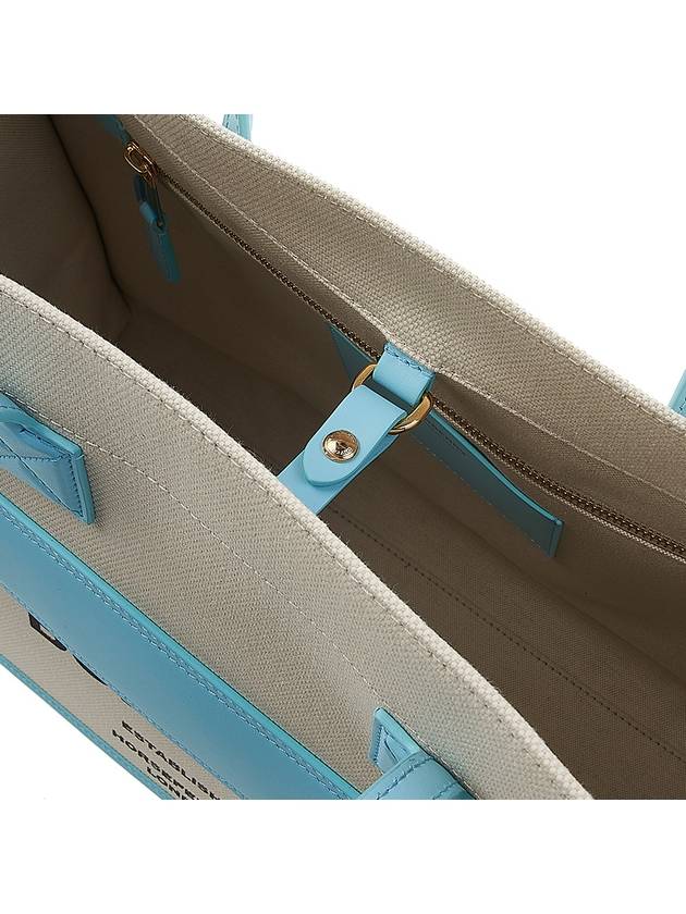 Burberry Freya Logo Print Medium Canvas Tote Bag Natural Blue