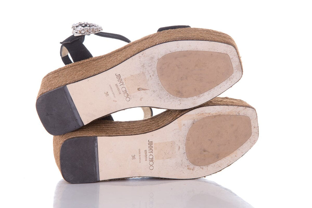 Jimmy Choo Black Open Toe Suede Embellished Espadrille SZ 36
