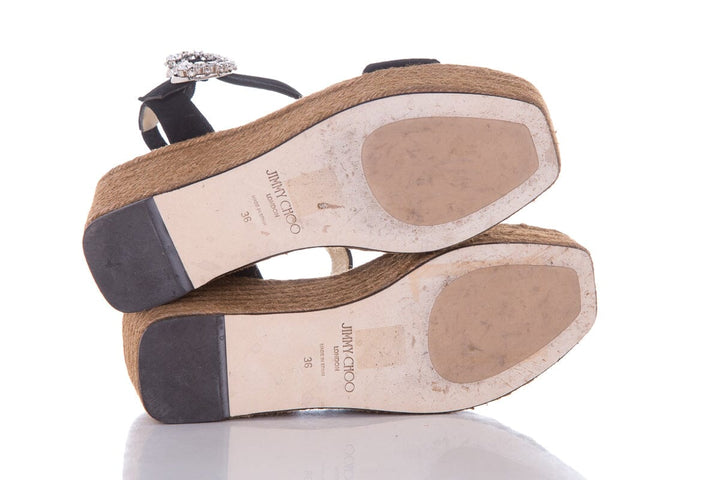 Jimmy Choo Black Open Toe Suede Embellished Espadrille SZ 36
