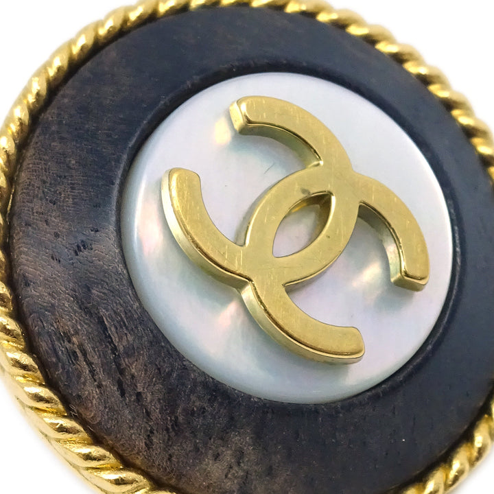 Top Quality Chanel Gold Black Button Earrings Clip-On 95P