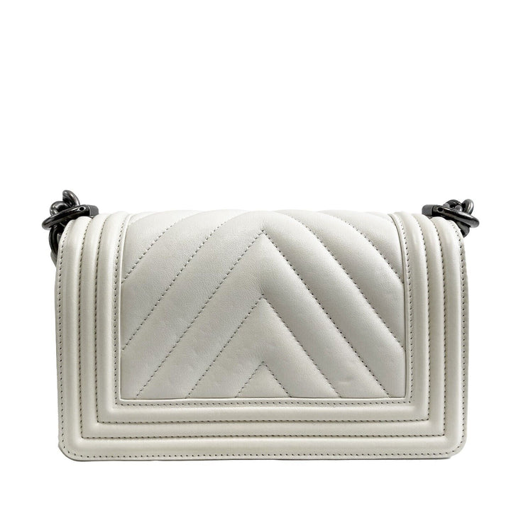 Chanel Boy New Chevron Quilted White Shoulder Bag Mini
