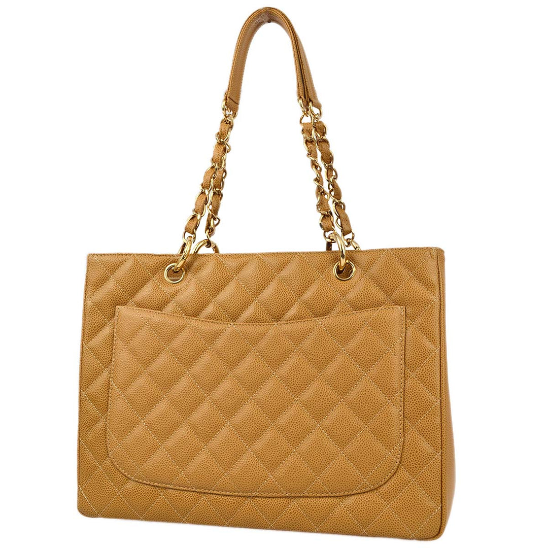 Top Quality Chanel 2003-2004 Beige Caviar Grand Shopping Tote GST Chain Handbag