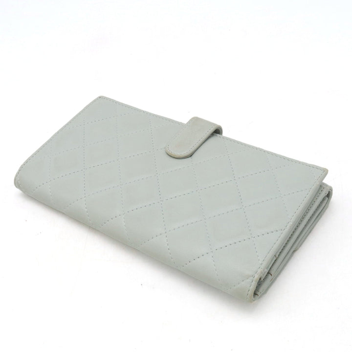 Top Quality Chanel MATRACE COCOMARK W HOCK DUPLE HOCK Long Wallet Leather White Gray Silver  A48983