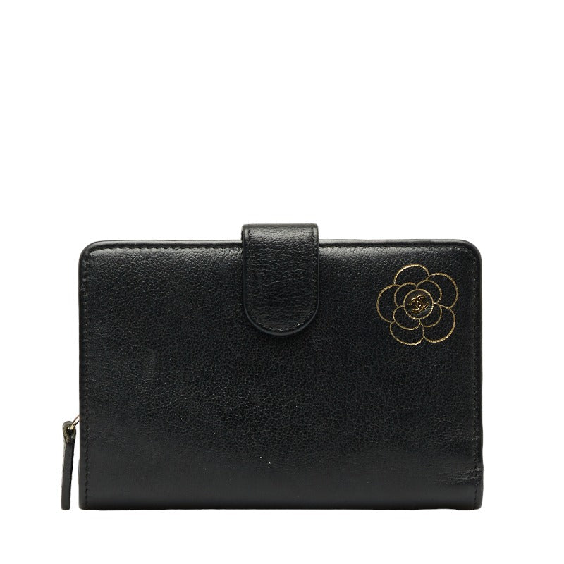 Top Quality Chanel CAMERIA COCOMARK Folding Wallet Black Leather  CHANEL