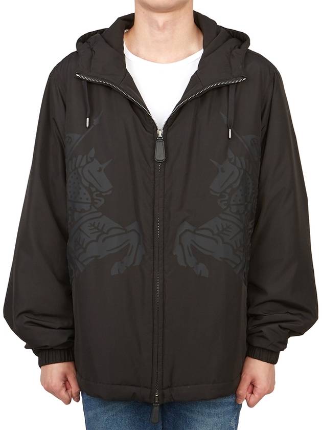 Burberry Men's Equestrian Knight Print Hooded Jacket Black
