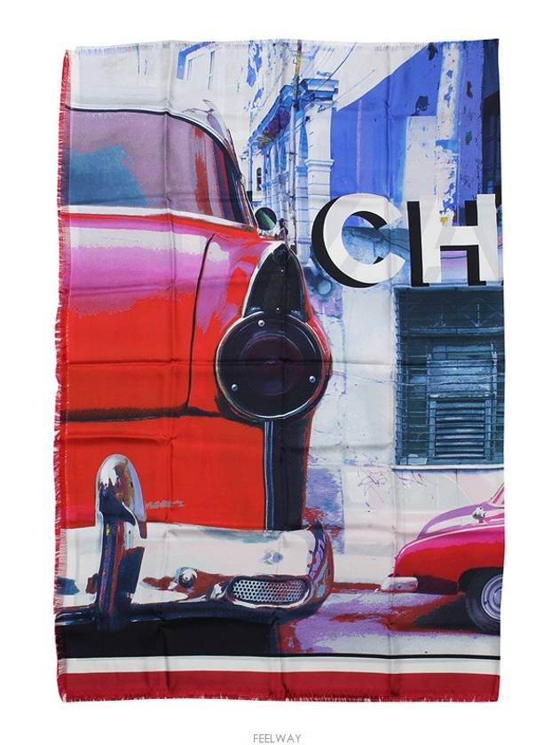 cruise cuba havana silk scarf shawl muffler red car Chanel