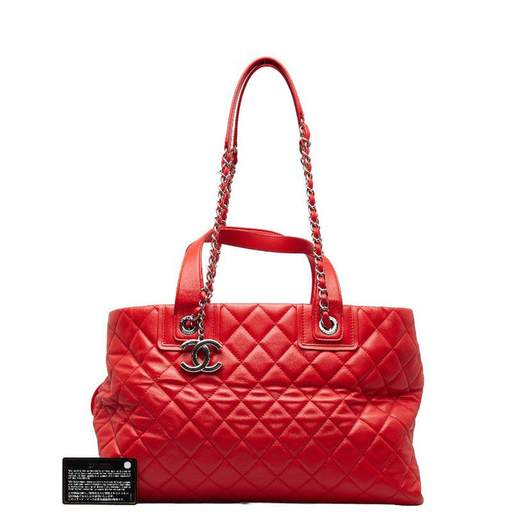 Top Quality Chanel Coco Chain Matrasse Chain Shoulder Bag Tote Red Silver Leather  Chanel