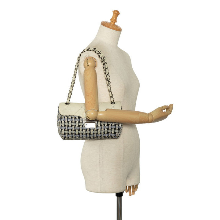 Top Quality Chanel Wild Stitch Flap Bag in Tweed Wool White Blue