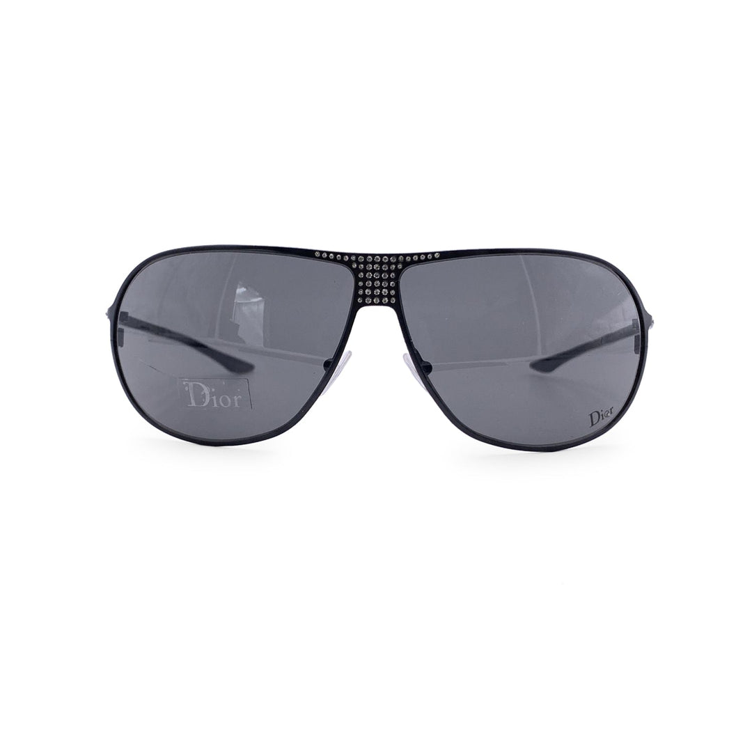 CHRISTIAN Dior Black Aviator Hard Dior1 Sunglasses With Crystals