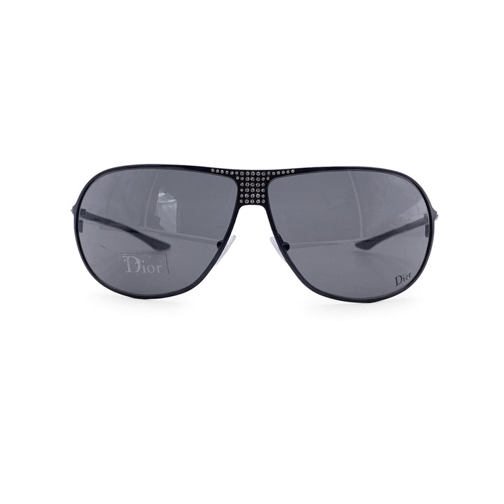 CHRISTIAN Dior Black Aviator Hard Dior1 Sunglasses With Crystals