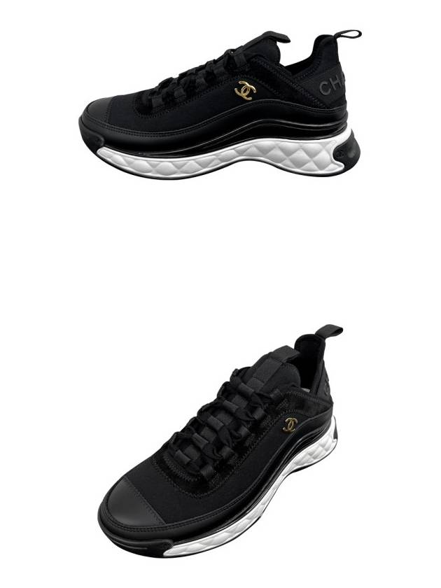 Mixed Fibers Velvet Calfskin Low Top Sneakers Black Chanel