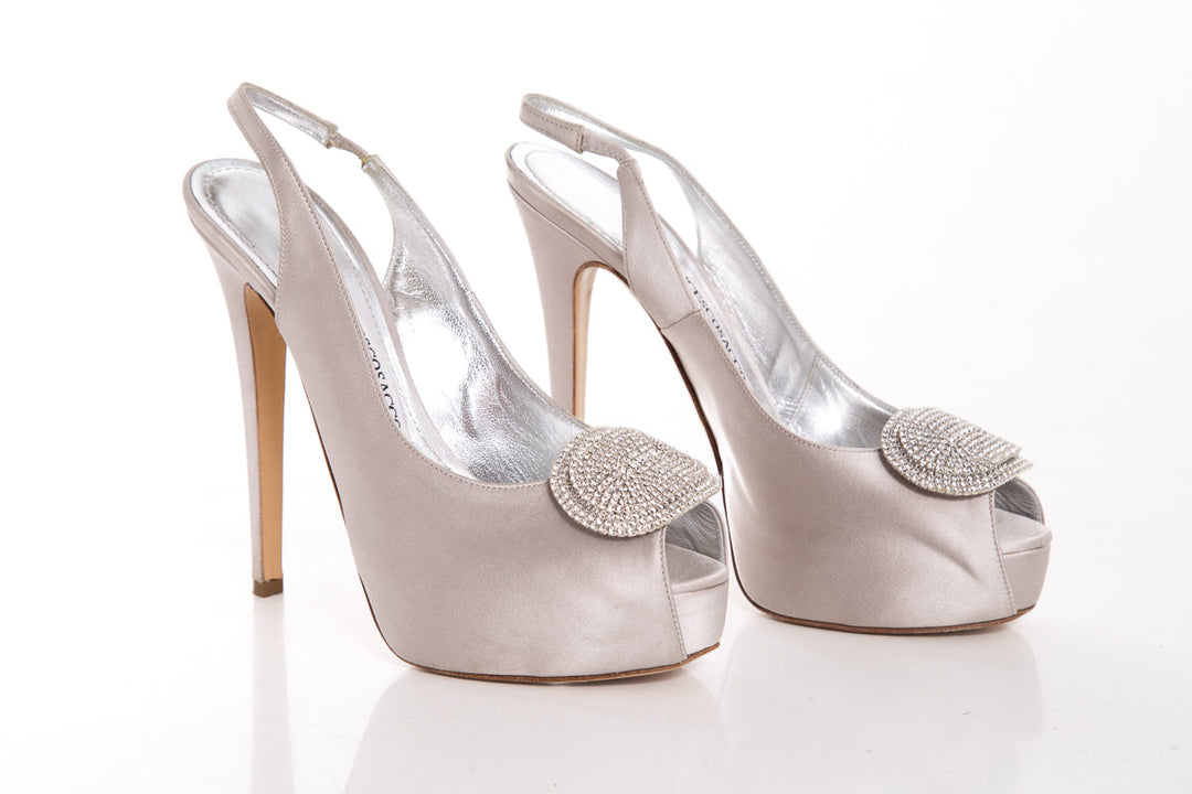 Francesco Russo Silver Platform Slingbacks SZ 39