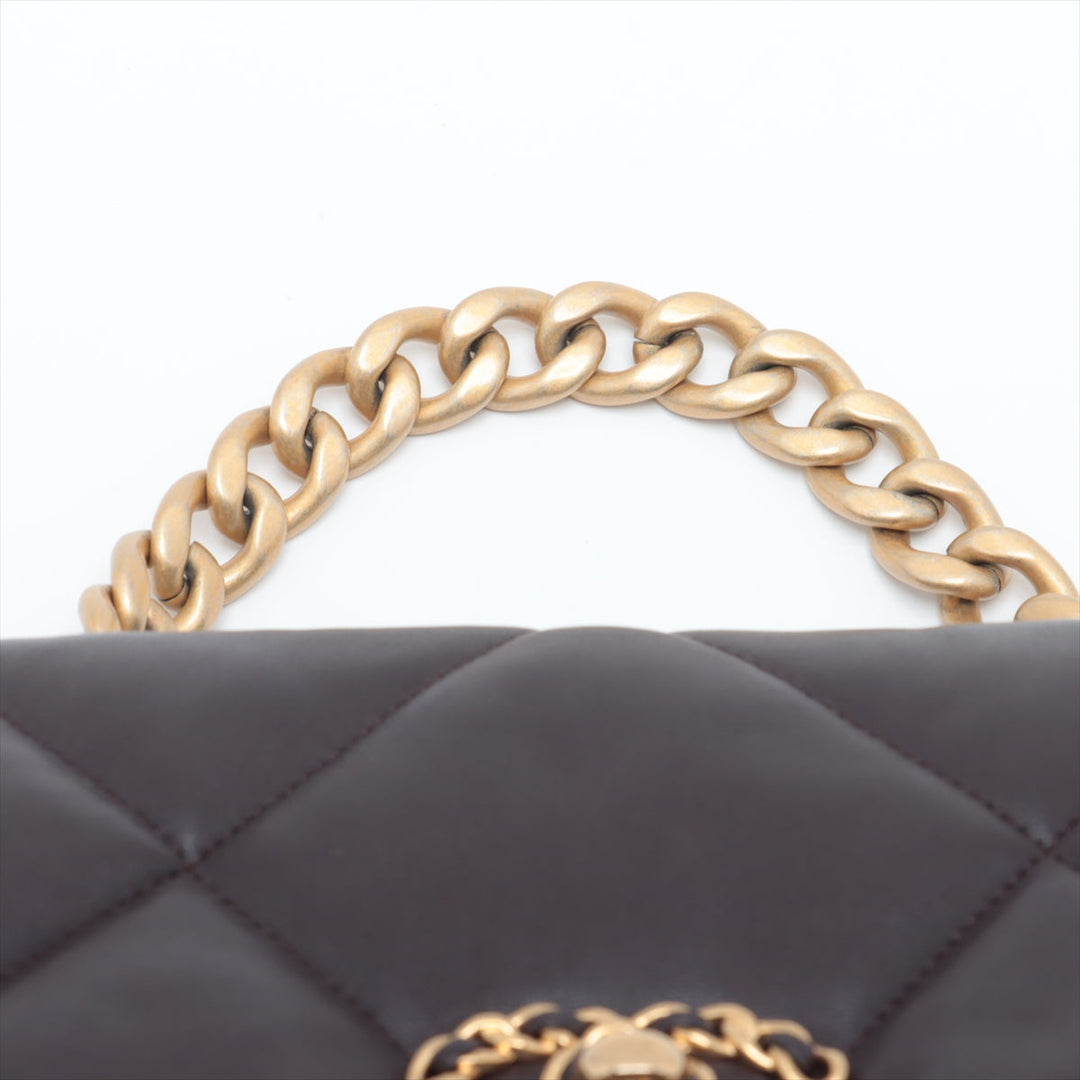 Top Quality Chanel 19 in Chain Shoulder Bag Brown Gold x Silver Gold IC Chip