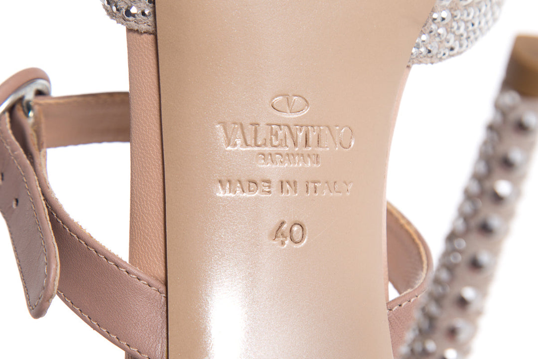 Valentino Silver Rhinestone Peeptoe Heels SZ 40