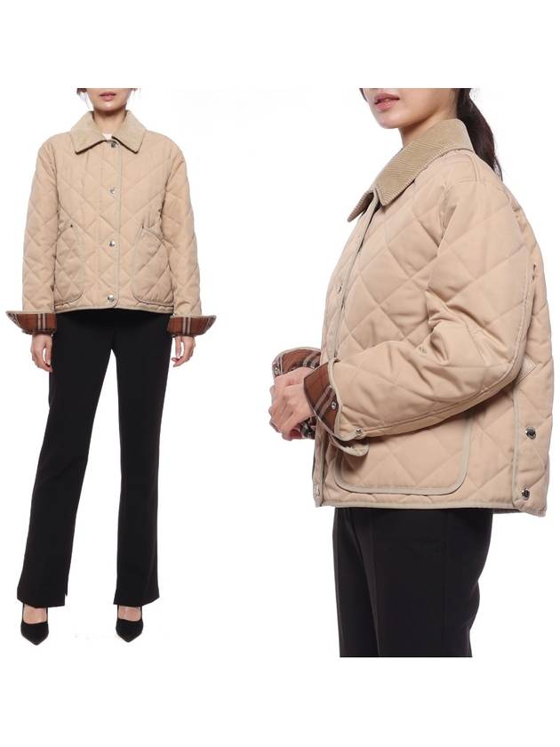 Burberry Corduroy Collar Diamond Quilted Jacket Soft Fawn
