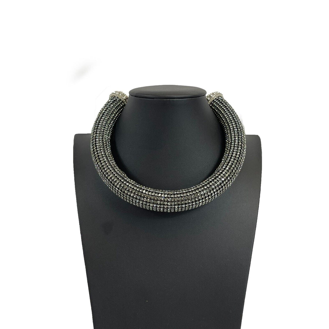 Chanel - 17K CC Rhinestone Crystal Choker Necklace - Black / Silver